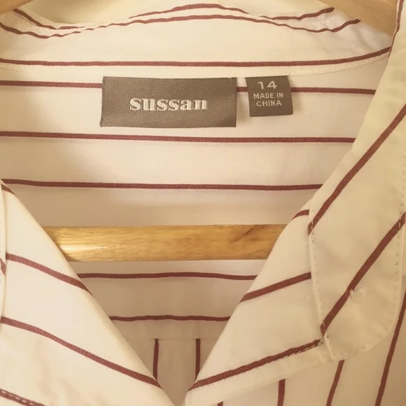 Sussan Tie Front Pinstripe Cotton Button Down Shirt Size 14 - Picture 2 of 4